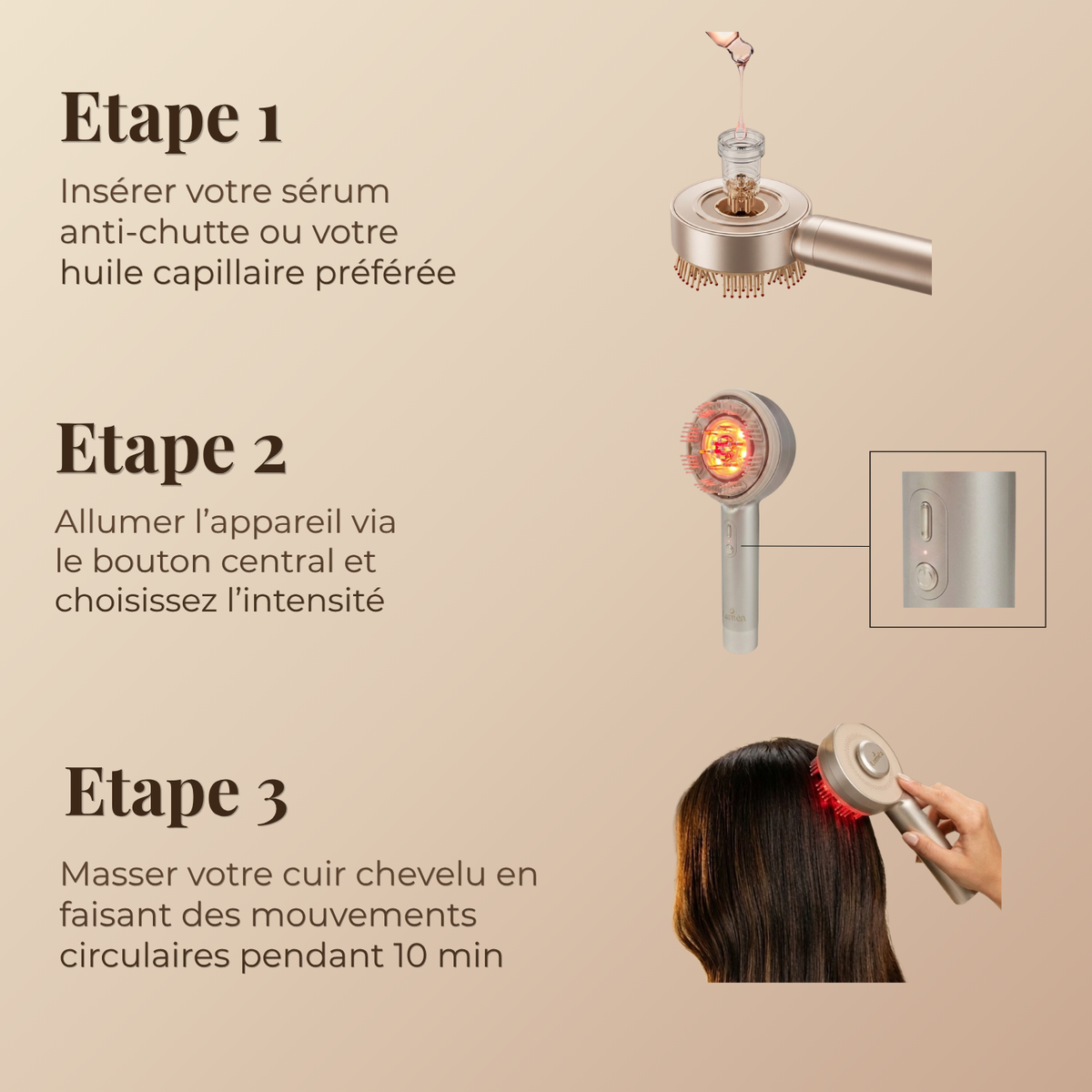 Brosse Massante à Lumière Rouge - Repousse Capillaire